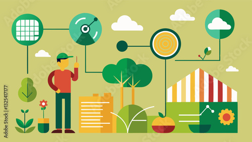 With the help of machine learning algorithms farmers can identify patterns in their crop performance data to optimize their farming practices.. Vector illustration