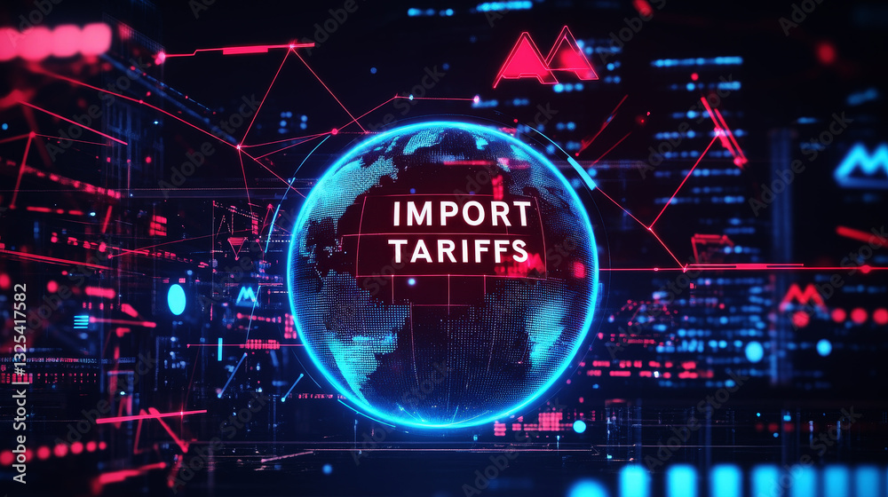 Import tariffs increase concept with digital elements. Import tariffs increase concept with digital elements.