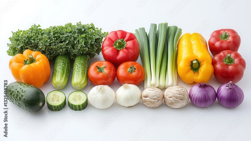 A vibrant and diverse collection of fresh seasonal vegetables arranged in a visually appealing display A vibrant and diverse collection of fresh seasonal vegetables arranged in a visually appealing display