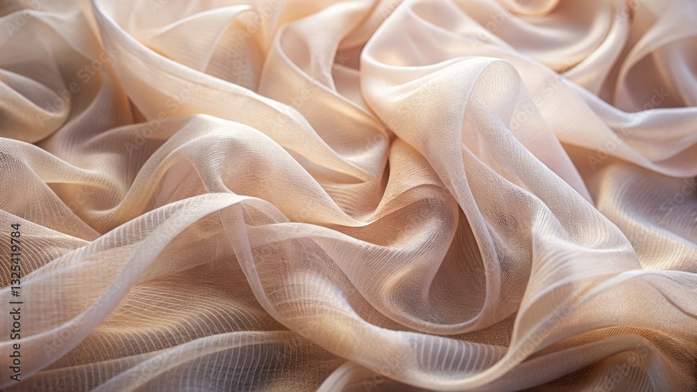 Closeup of organza fabric showing intricate wavy patterns, organza, fabric, closeup Closeup of organza fabric showing intricate wavy patterns, organza, fabric, closeup