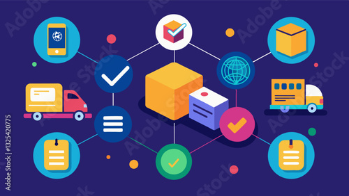 Through the use of blockchain technology the entire supply chain can be tracked and verified ensuring authenticity and transparency for consumers.. Vector illustration