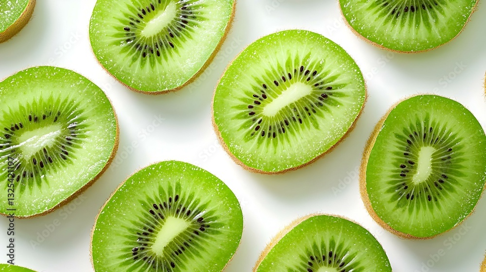 Fototapeta premium Macro shot of backlit kiwi fruit slices on white