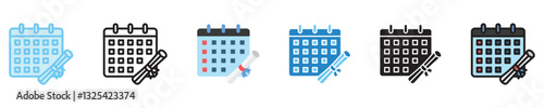 Calendar multi style icon set. use for modern concept, print, UI, UX kit, web and app development. Vector EPS 10, related to digital education, digital learning