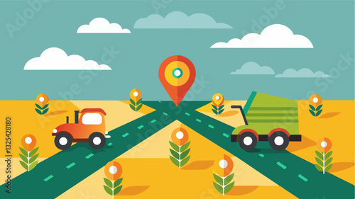 With the aid of GPS technology precision planting machines can navigate through fields with unparalleled accuracy reducing overlap and wasted resources.. Vector illustration