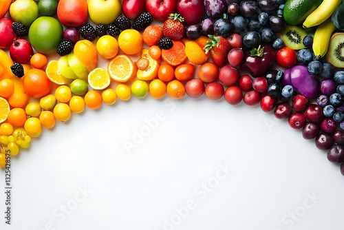 A rainbow of fruits arranged in a gradient pattern