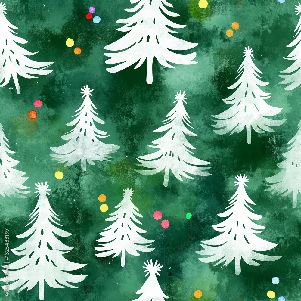 Fototapeta premium Christmas Tree Background, Green Watercolor Wash