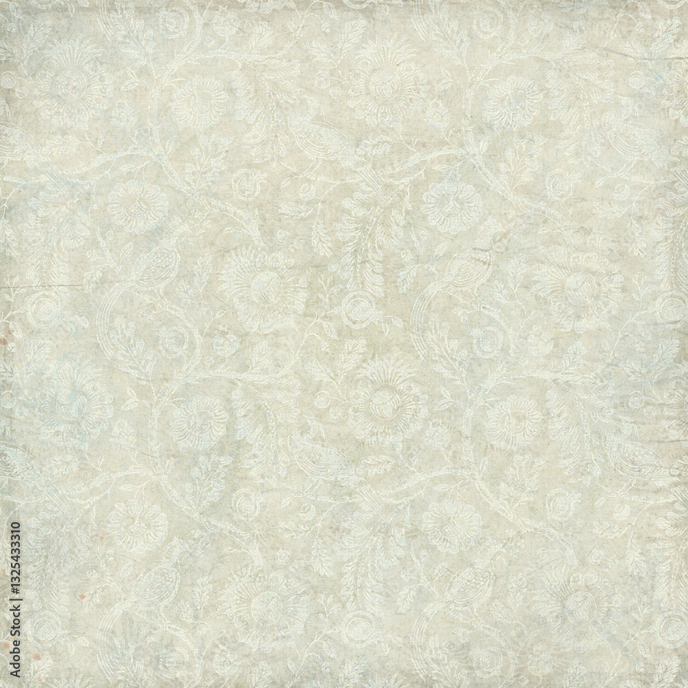 Fototapeta premium Faded vintage floral pattern in soft pastel blue tones. Perfect for antique textures, scrapbook backgrounds, and classic decorative themes.