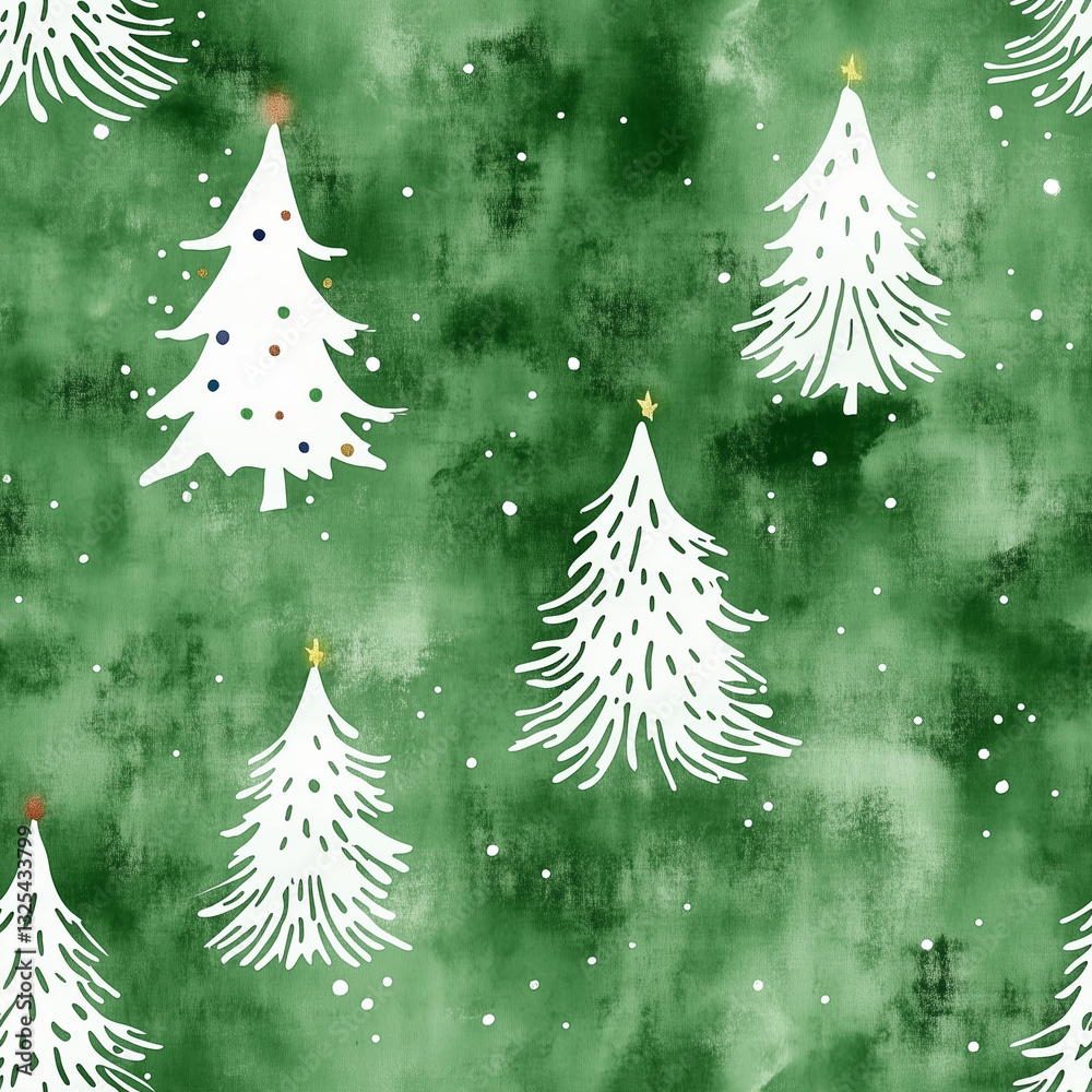 Fototapeta premium Christmas Tree Background, Green Watercolor Wash