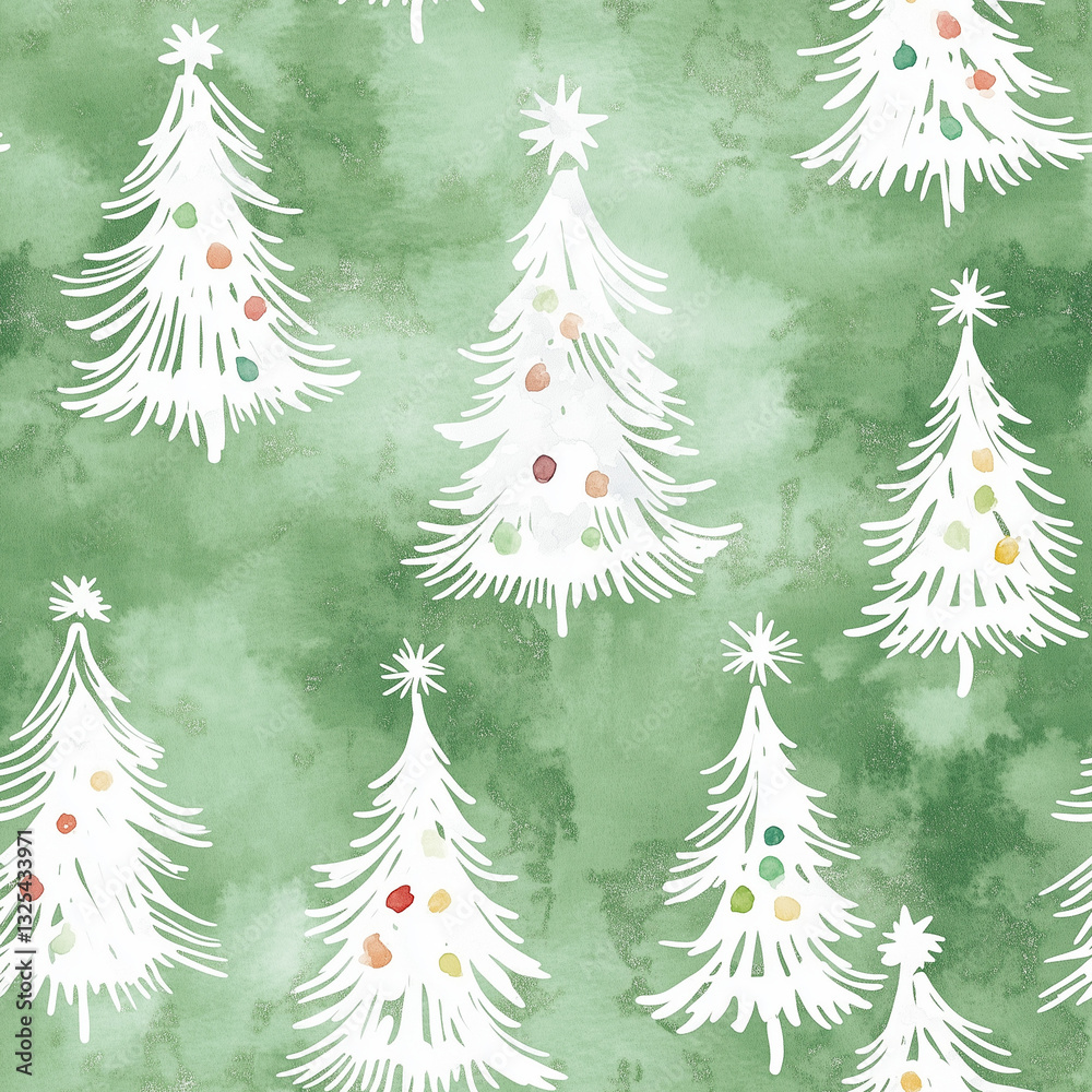 Obraz premium Christmas Tree Background, Green Watercolor Wash