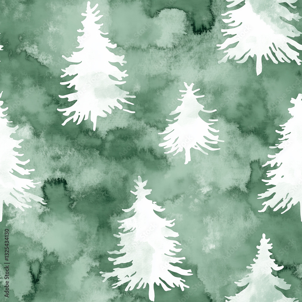Fototapeta premium Christmas Tree Background, Green Watercolor Wash