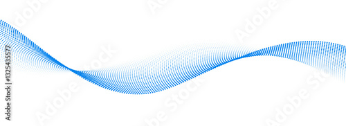 Dotted wave line pattern. Blue halftone undulate net background. Abstract stipple flowing particle wallpaper. Curved dashed gradient element for poser, banner, presentation, booklet, flyer. Vector