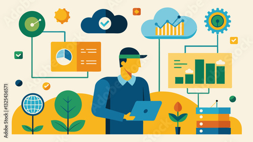 With the ability to analyze vast amounts of data AIpowered farm decision support provides farmers with a comprehensive understanding of their farms performance and potential areas. Vector illustration