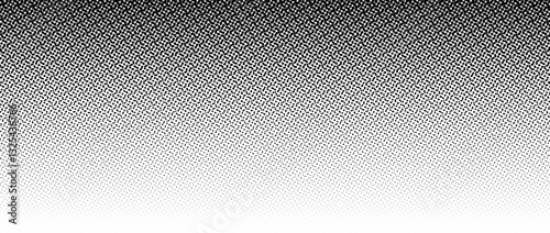 Black halftone gradient background. Fading overlapping dotted half tone texture. Vanishing alternative polka dot backdrop. Raster pixelated gradation pattern. Vector comic pop art overlay wallpaper