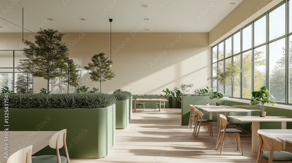 Fototapeta premium A stylish modern office with green partitions and natural decor.