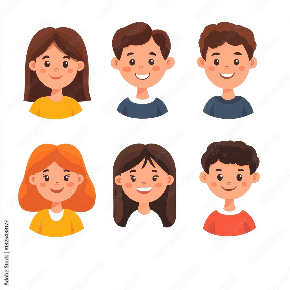 Diverse Collection of Happy Cartoon Characters with Colorful Hairstyles Diverse Collection of Happy Cartoon Characters with Colorful Hairstyles