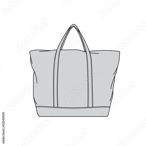 Fabric tote bag vector design mockup template technical flat drawing.