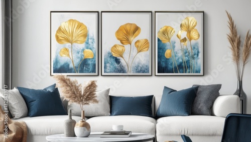 Elegant Ginkgo Leaf Art in Modern Living Room Decor