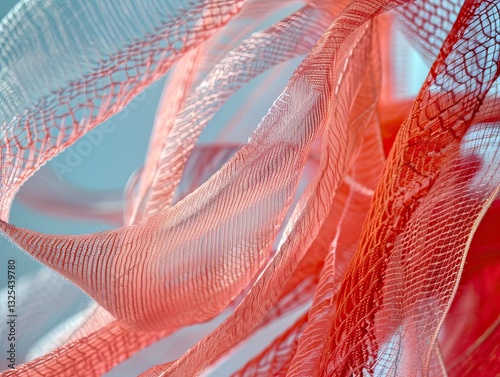 Delicate coral gossamer strands intertwining on an azure backdrop
