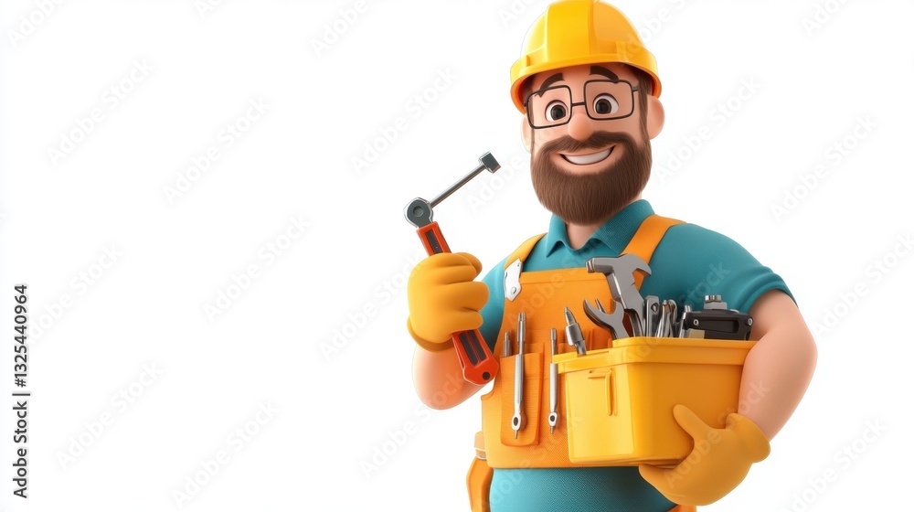 Stylized 3D cartoon repair technician, holding a screwdriver Stylized 3D cartoon repair technician, holding a screwdriver