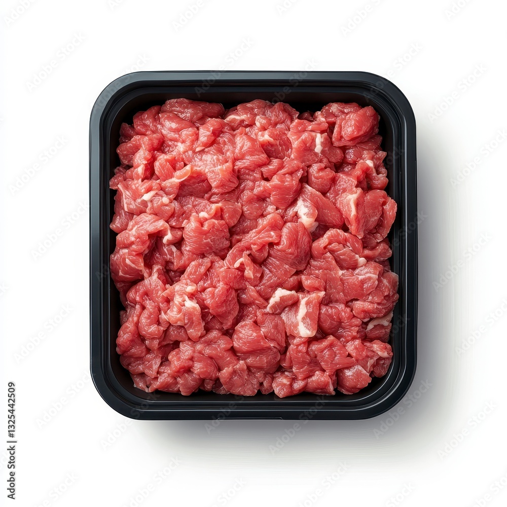 Fresh Ground Beef in Black Container Ready for Cooking and Preparation Fresh Ground Beef in Black Container Ready for Cooking and Preparation