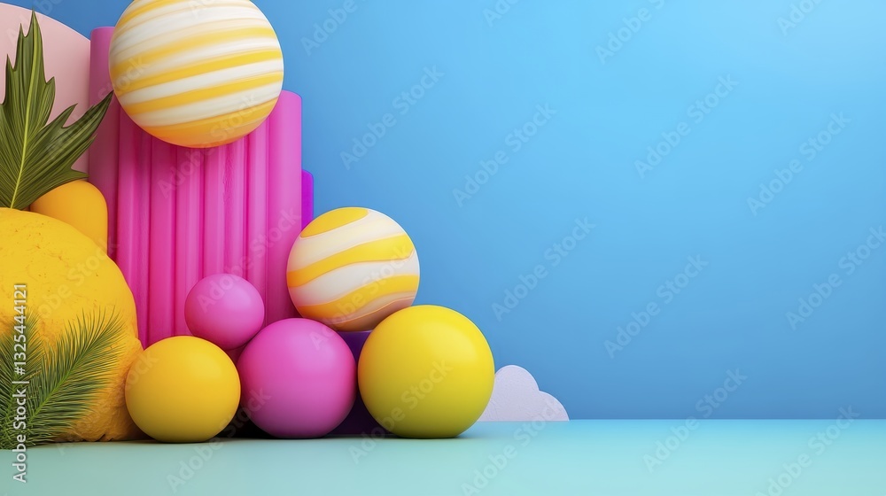 Playful Abstract Composition with Vibrant Spheres and Pastel Background Playful Abstract Composition with Vibrant Spheres and Pastel Background