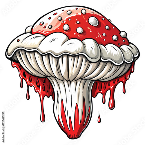 Close-up photograph of a Hydnellum peckii, also known as a bleeding tooth fungus, showcasing its distinctive white, dripping appearance.  High-resolution detail emphasized.