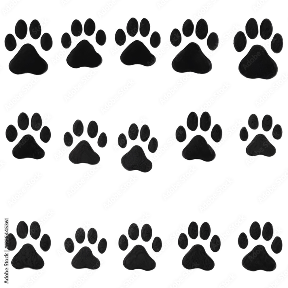 black dog paw shape isolated on transparent background, steps seamless texture png. black dog paw shape isolated on transparent background, steps seamless texture png.