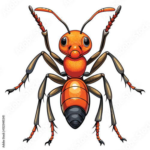Close-up photograph of a large, vibrant orange-red Myrmecia gulosa (bulldog ant), showcasing its mandibles and intricate body details.