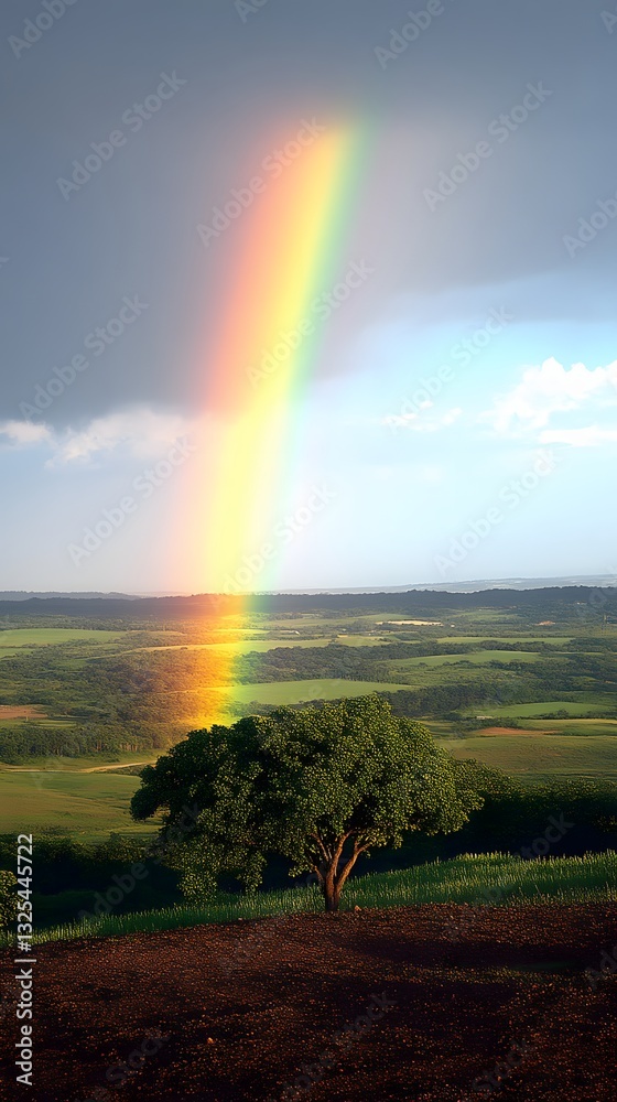 Rainbow over countryside landscape Rainbow over countryside landscape