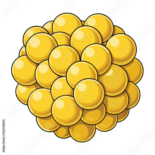 Microscopic view of a Staphylococcus aureus bacterial cluster, exhibiting characteristic golden-yellow pigmentation.  High resolution, detailed image.