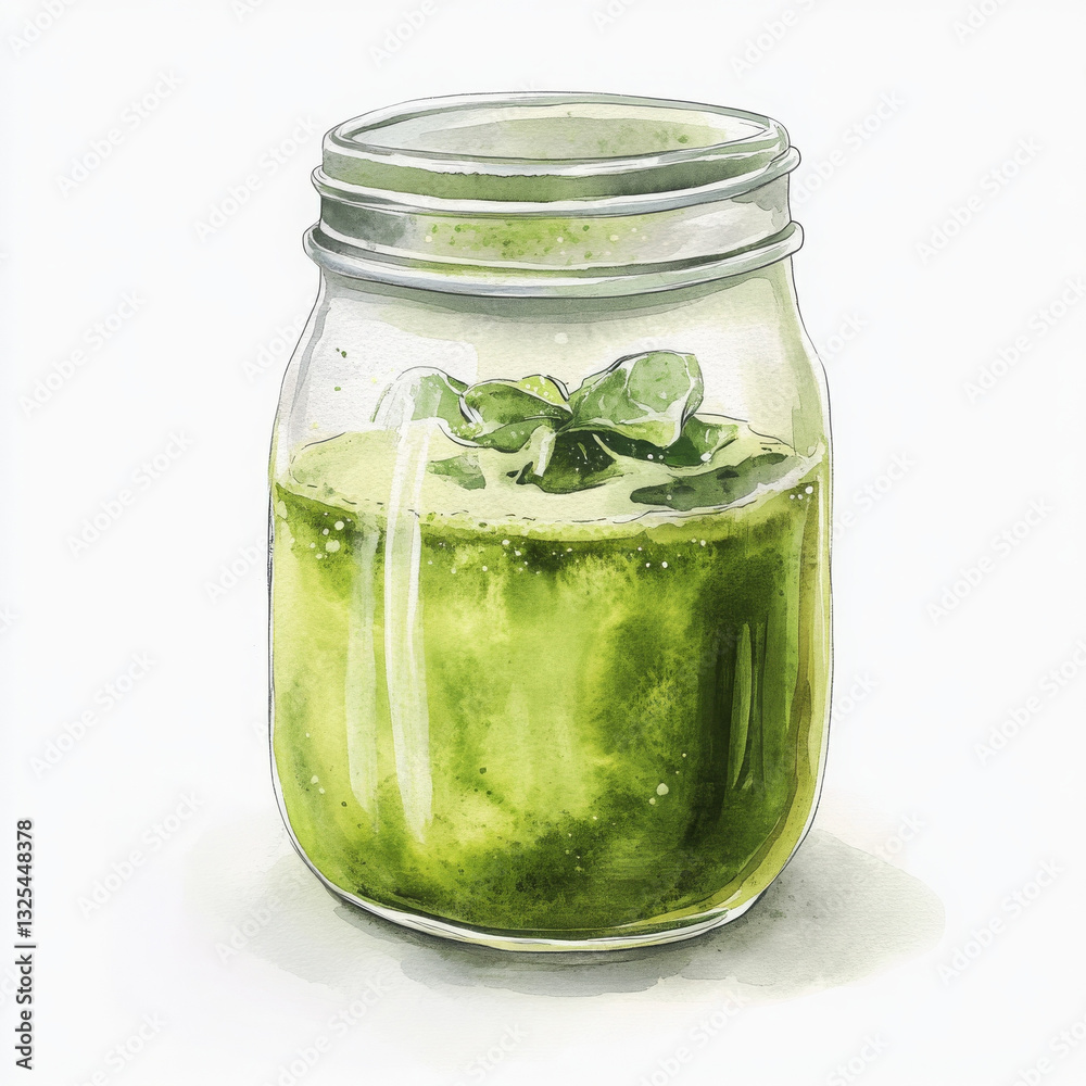Vibrant green drink fresh and alive in glass jar, healthy, refreshing Vibrant green drink fresh and alive in glass jar, healthy, refreshing