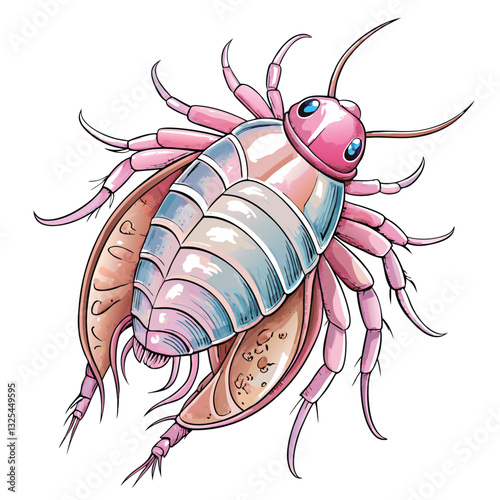 Microscopic image of a Daphnia water flea, showcasing its semi-transparent body, internal organs, and beating heart.  High detail, scientific illustration.