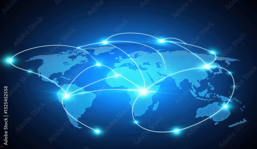 digital world map with glowing connections representing global networking and communication. blue tones create modern and technological feel digital world map with glowing connections representing global networking and communication. blue tones create modern and technological feel