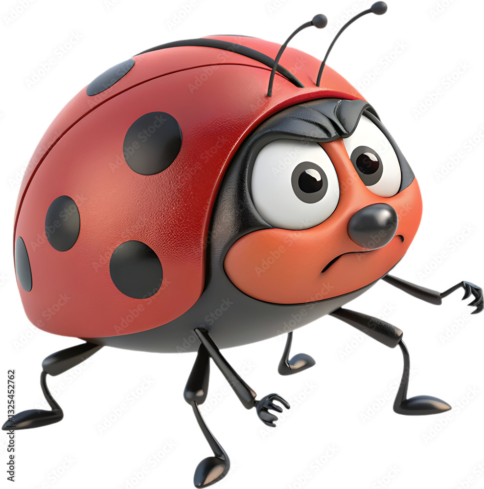 Fototapeta premium The adorable ladybug cartoon character features bright red and black colors, symbolizing luck and nature. 