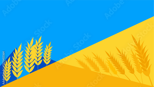 The stark contrast of a bright blue sky against a field of dead yellowed wheat.. Vector illustration