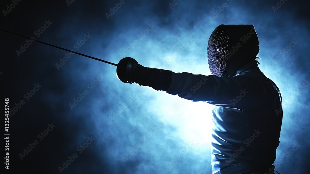 A dramatic silhouette of a fencing pe resting against a backlit surface.
