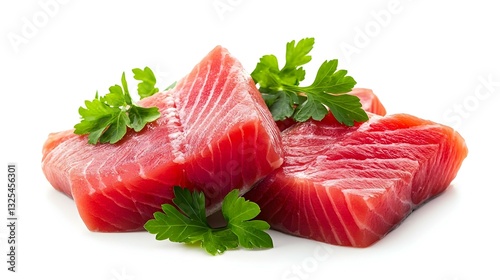 Fresh tuna fish fillet steaks garnished photo