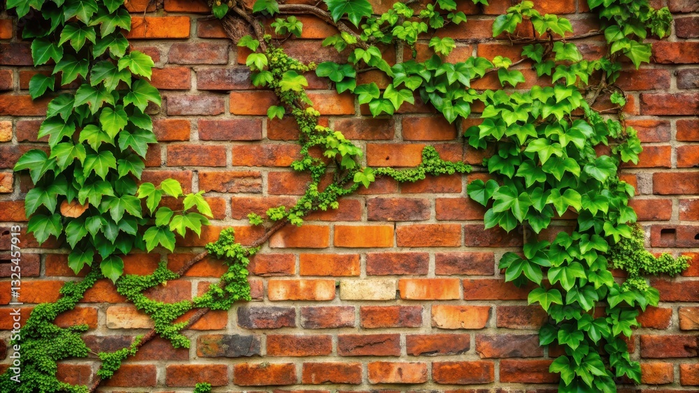 Green ivy climbing up a rustic brick wall with weathered mortar and vines intertwined , plant, outdoors, plant, outdoors Green ivy climbing up a rustic brick wall with weathered mortar and vines intertwined , plant, outdoors, plant, outdoors