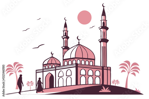 A Modern Flat vector illustration of a Mosque silhouette isolated on a transparent background