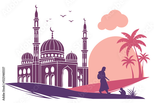 A Modern Flat vector illustration of a Mosque silhouette isolated on a transparent background