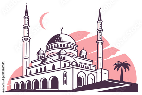 Modern Flat Mosque Silhouette Vector Illustration  Isolated on Transparent Background