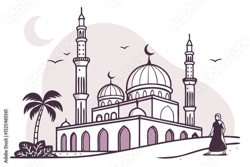 Modern Flat Mosque Silhouette Vector Illustration  Isolated on Transparent Background