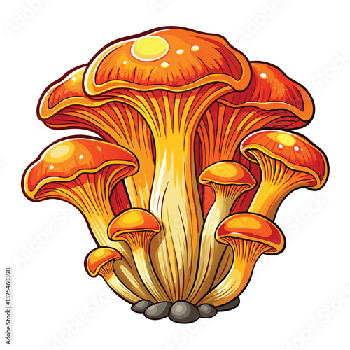 Close-up photograph of an Omphalotus olearius, commonly known as a Jack O'Lantern mushroom, showcasing its bioluminescent gills and vibrant orange color.