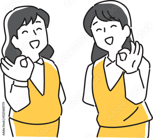 okポーズをとる2人の女性