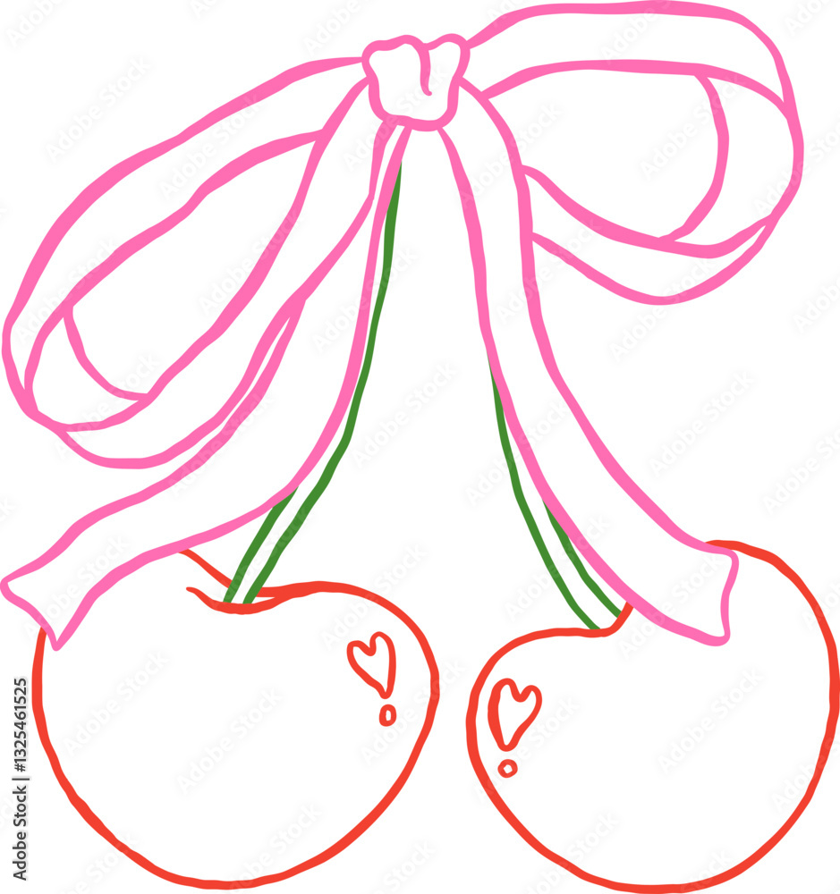 Coquette Cherries Ribbon Bow Trendy Outline Minimal Line Art Hand Drawn Doodle Coquette Cherries Ribbon Bow Trendy Outline Minimal Line Art Hand Drawn Doodle