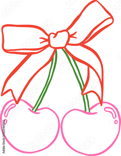 Wallpaper Mural Retro Coquette Cherry Bow Trendy Outline Minimal Line Hand Drawn Doodle Torontodigital.ca