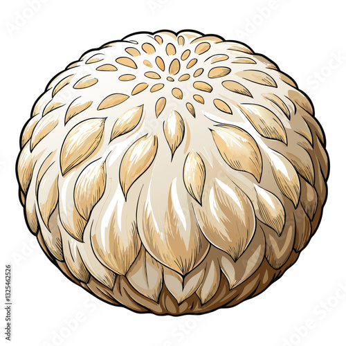 A detailed close-up photograph of a mature Calvatia gigantea (giant puffball) mushroom, showcasing its smooth, white, and spherical shape, exhibiting its size and texture.