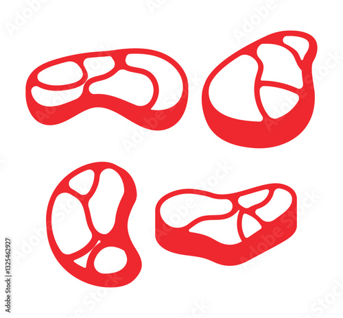 Beef Steak vector set red line