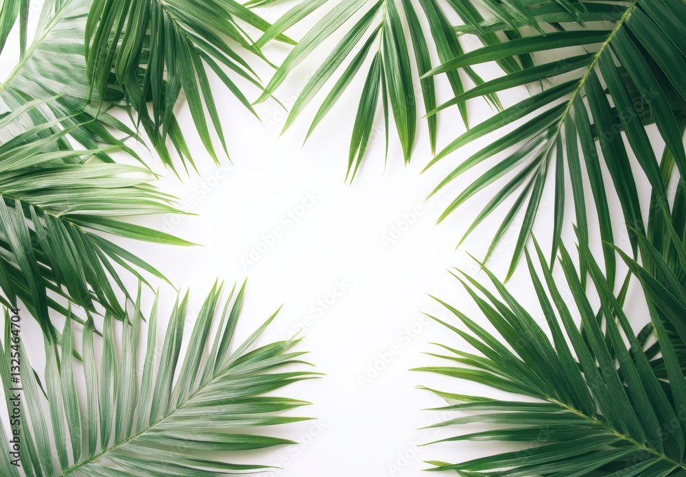 Lush Green Palm Leaves Forming a Natural Frame on a White Background Ideal for Tropical Themes and Summer Decoration Concepts Lush Green Palm Leaves Forming a Natural Frame on a White Background Ideal for Tropical Themes and Summer Decoration Concepts