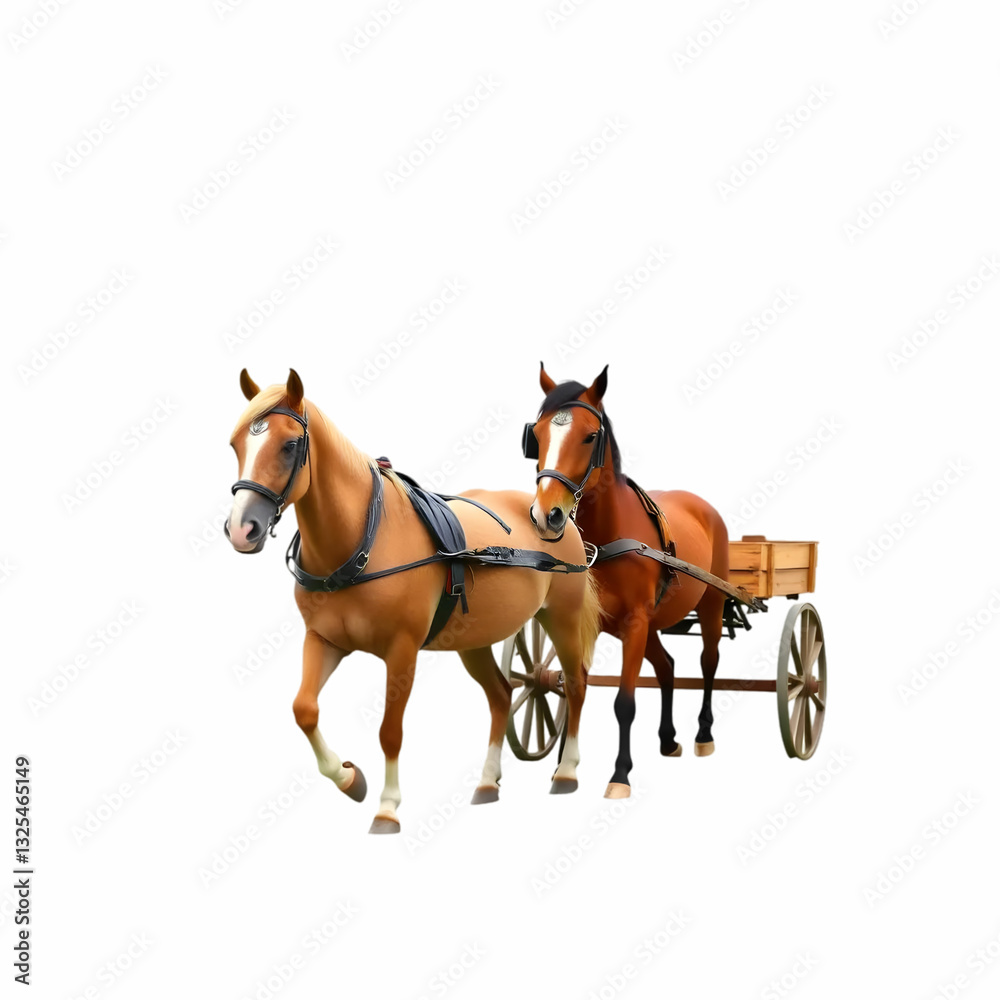 Obraz premium Horses leading a cart isolated on the white background
